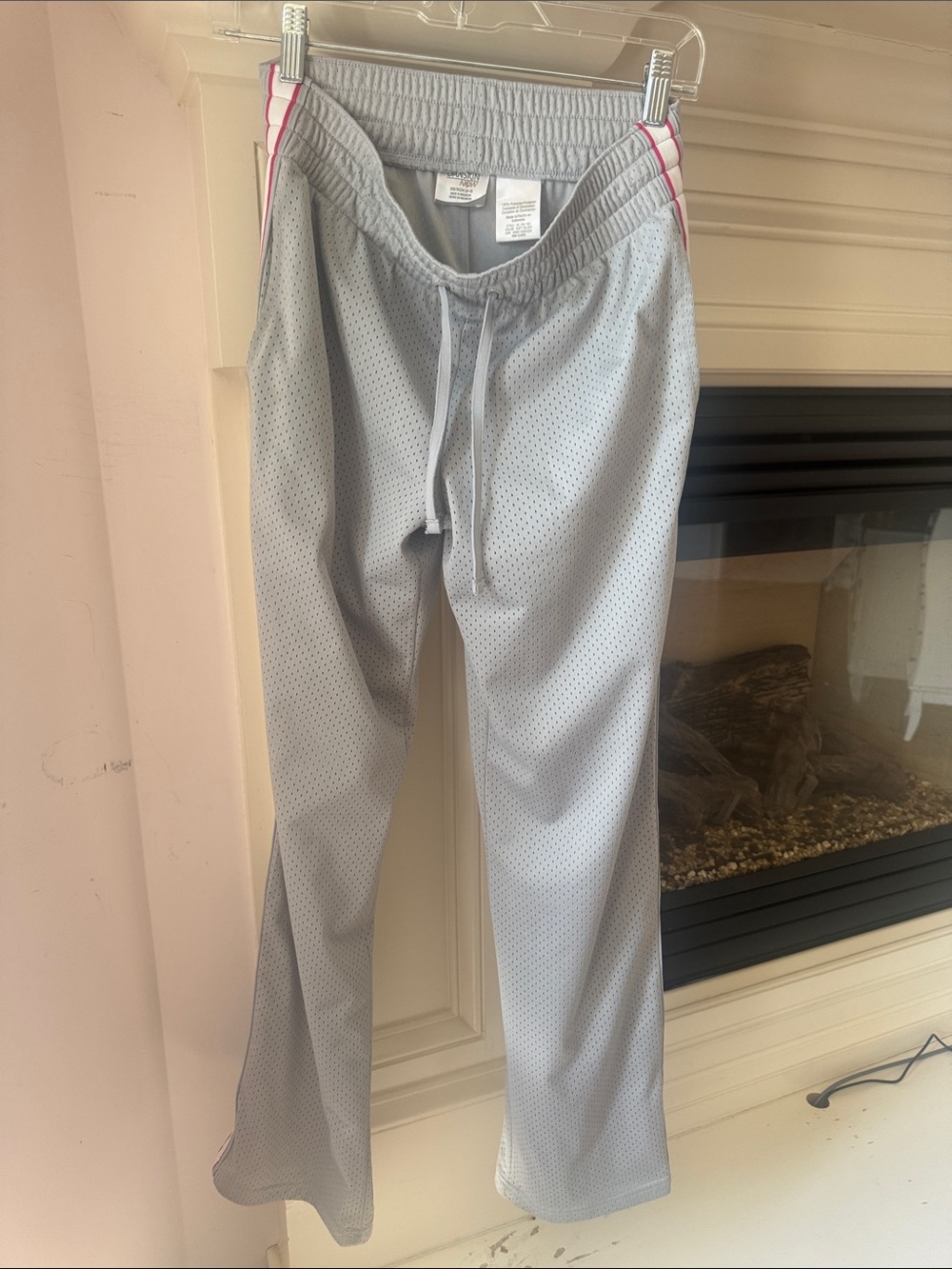 Light Gray Athletic Mesh Pants with soft netting lining . Drawstring waist